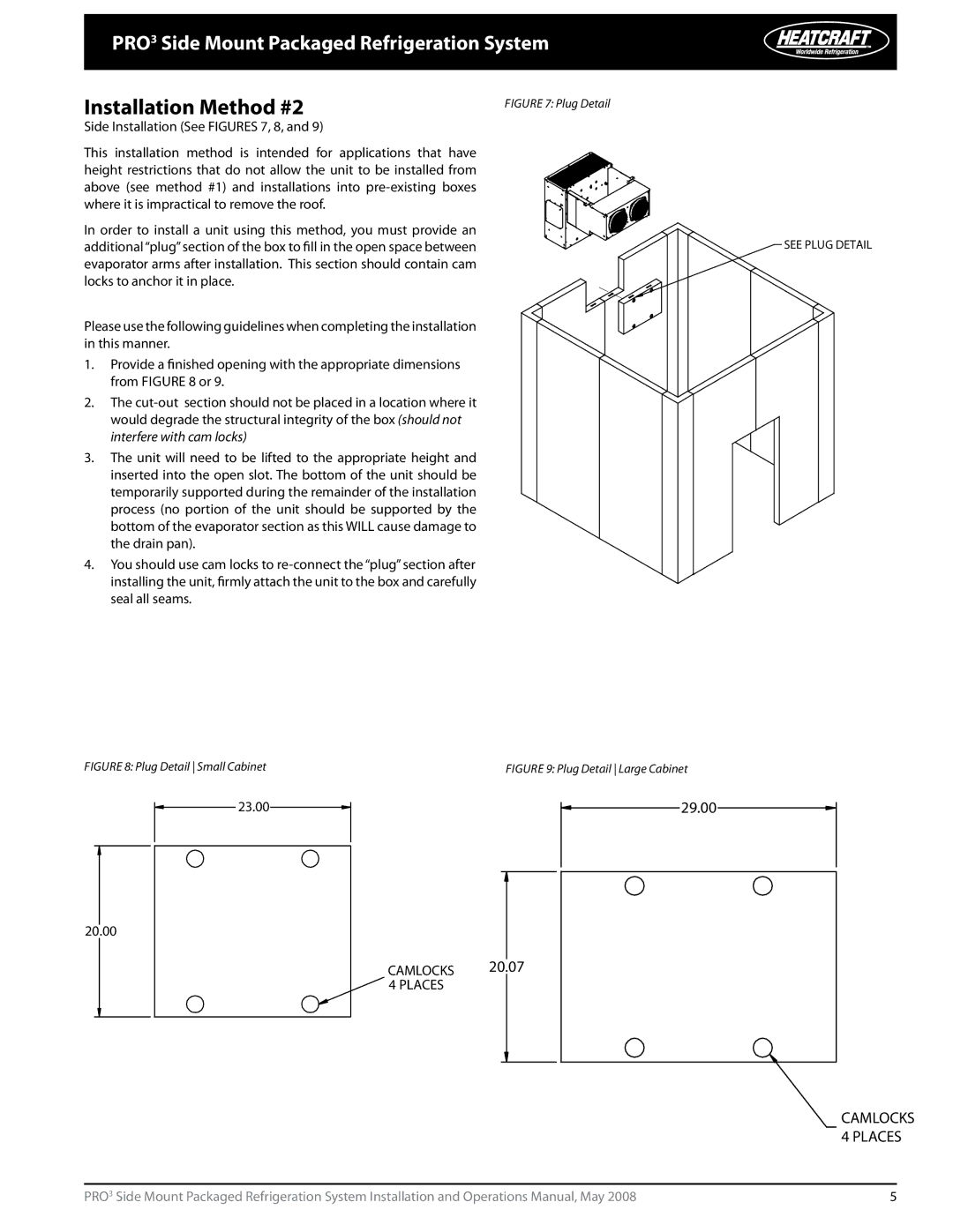 Heatcraft Refrigeration Products PRO3 manual Installation Method #2, 20.00, Camlocks, Places 