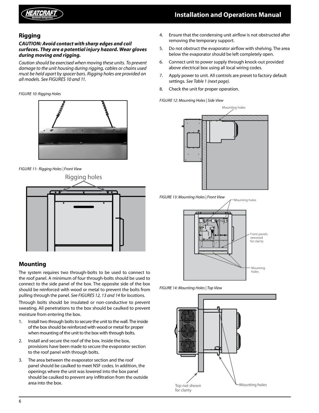 Heatcraft Refrigeration Products PRO3 manual Rigging holes 