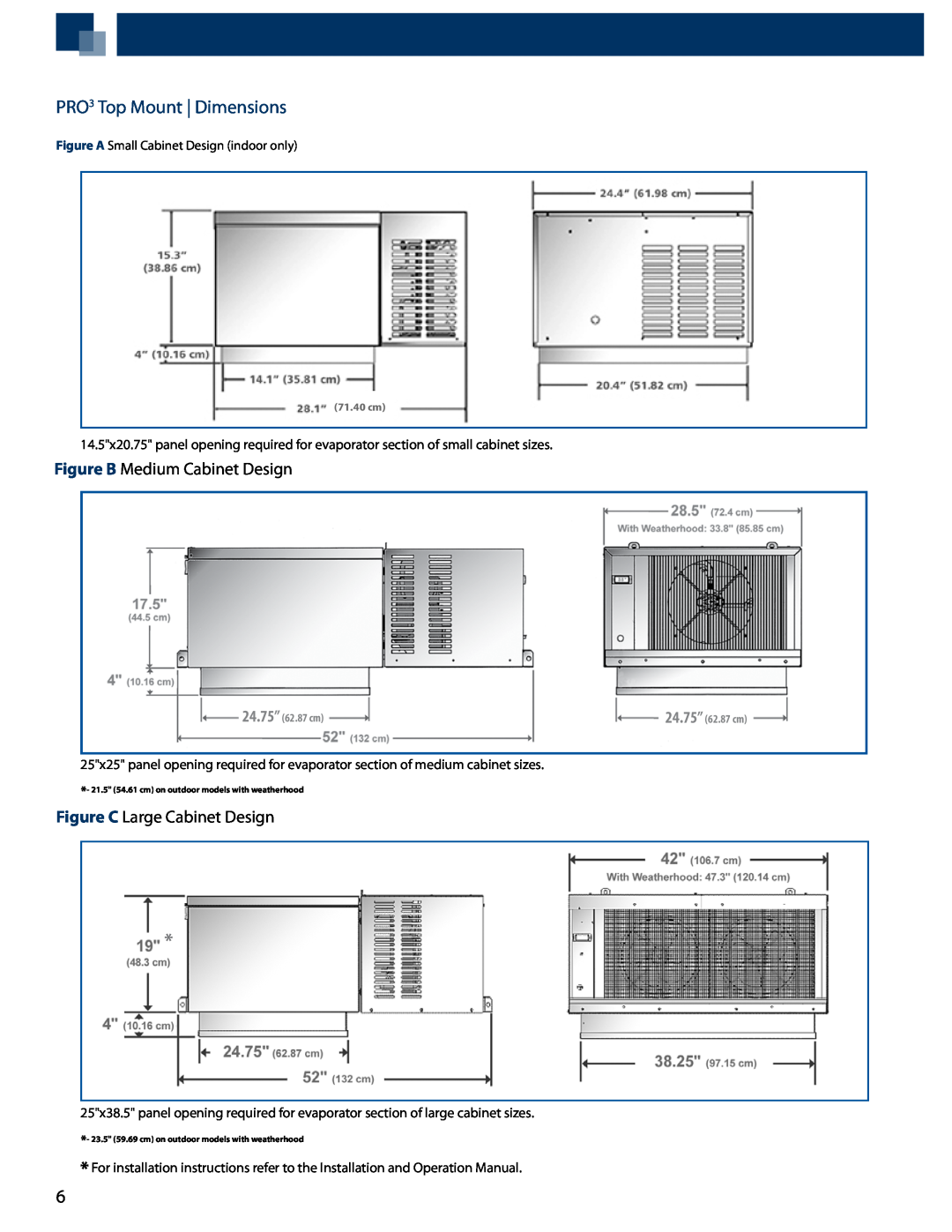 Heatcraft Refrigeration Products PTT, PTN manual PRO3 Top Mount | Dimensions, Figure B Medium Cabinet Design 