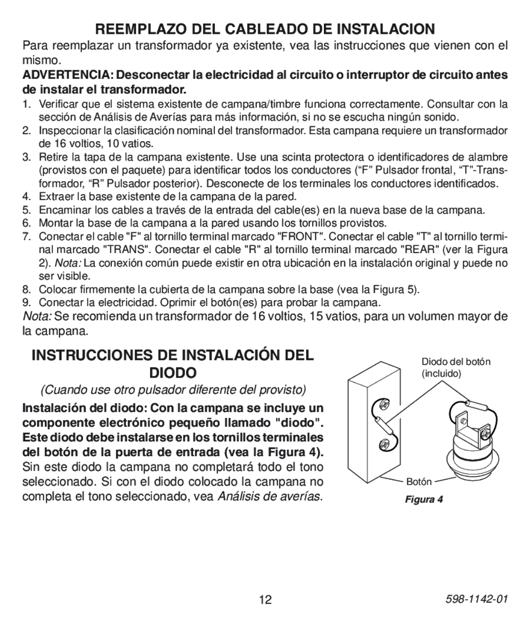 Heath Zenith 121AC, 122C, 125C Reemplazo DEL Cableado DE Instalacion, Instrucciones DE Instalación DEL Diodo 