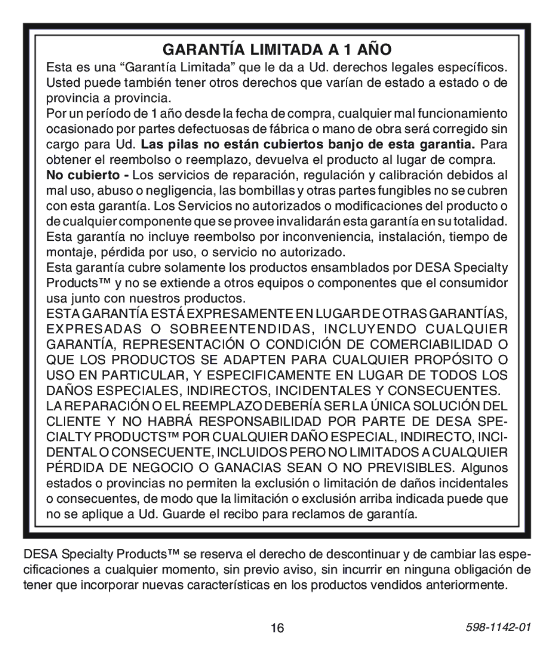 Heath Zenith 122C, 121AC, 125C installation instructions Garantía Limitada a 1 AÑO 