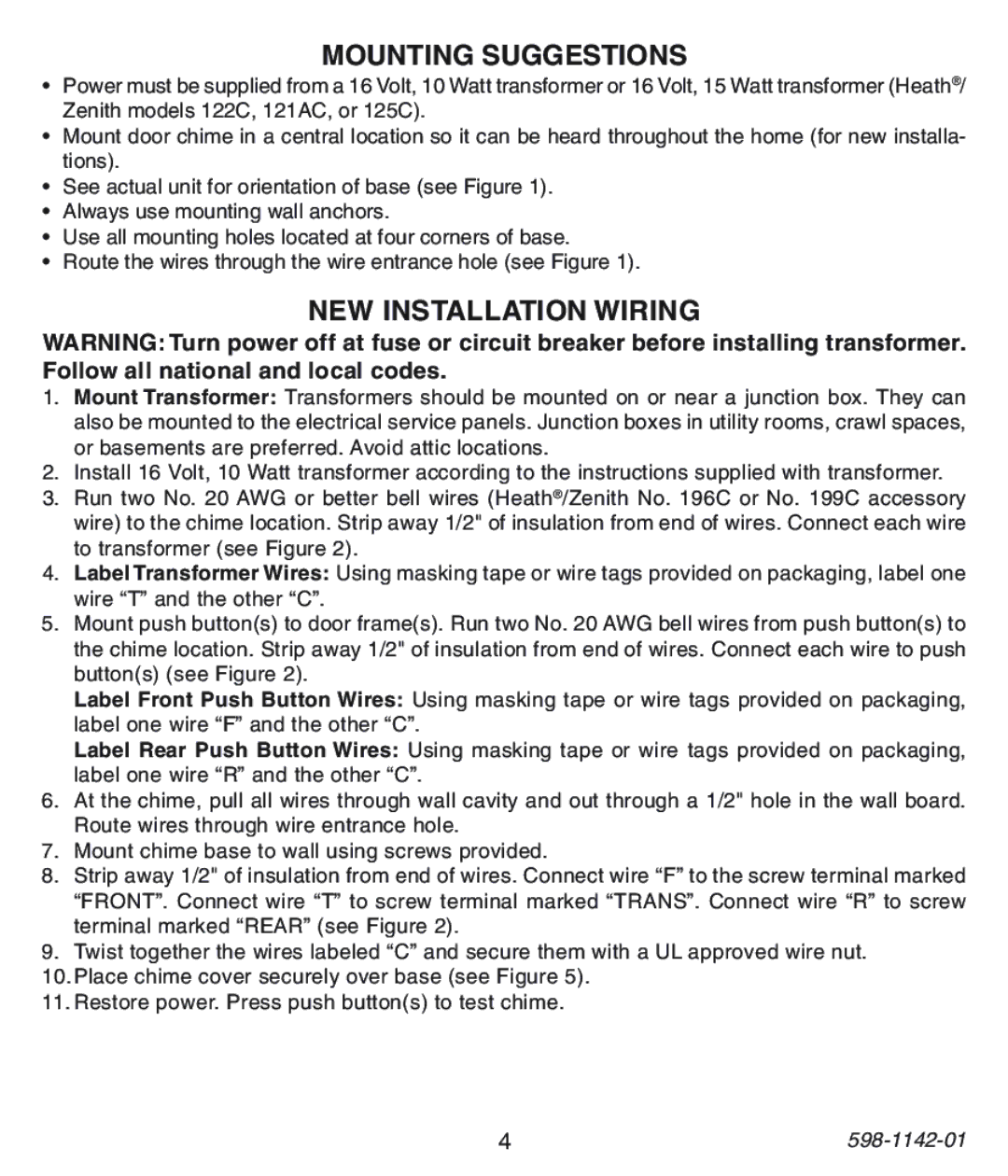 Heath Zenith 122C, 121AC, 125C installation instructions Mounting Suggestions, NEW Installation Wiring 