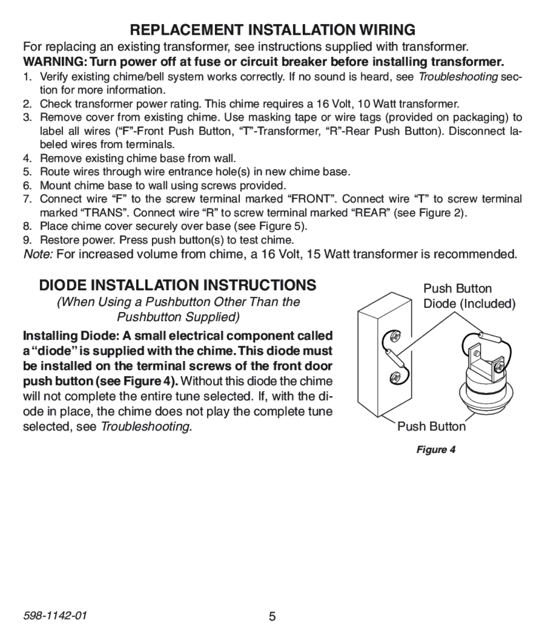 Heath Zenith 125C, 121AC, 122C installation instructions Replacement Installation Wiring, Diode Installation Instructions 