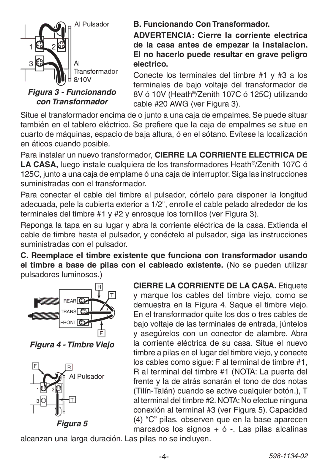 Heath Zenith 23/M manual Figura 3 Funcionando Con Transformador, Asegúrelos con un conector de alambre. Abra 