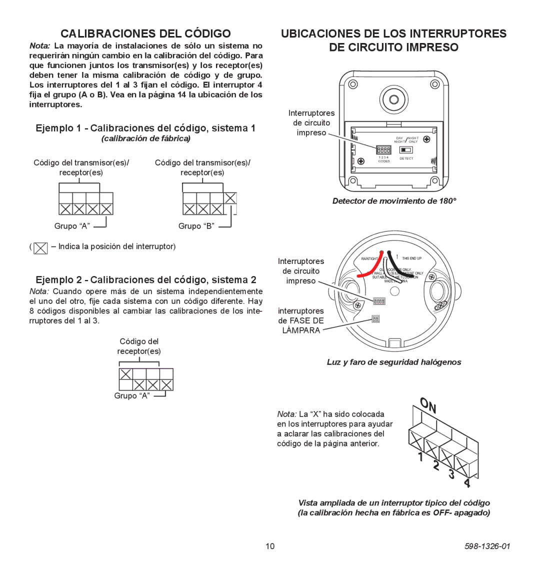 Heath Zenith 2LBL9, 2LBN1 Calibraciones DEL Código, Ubicaciones DE LOS Interruptores DE Circuito Impreso 