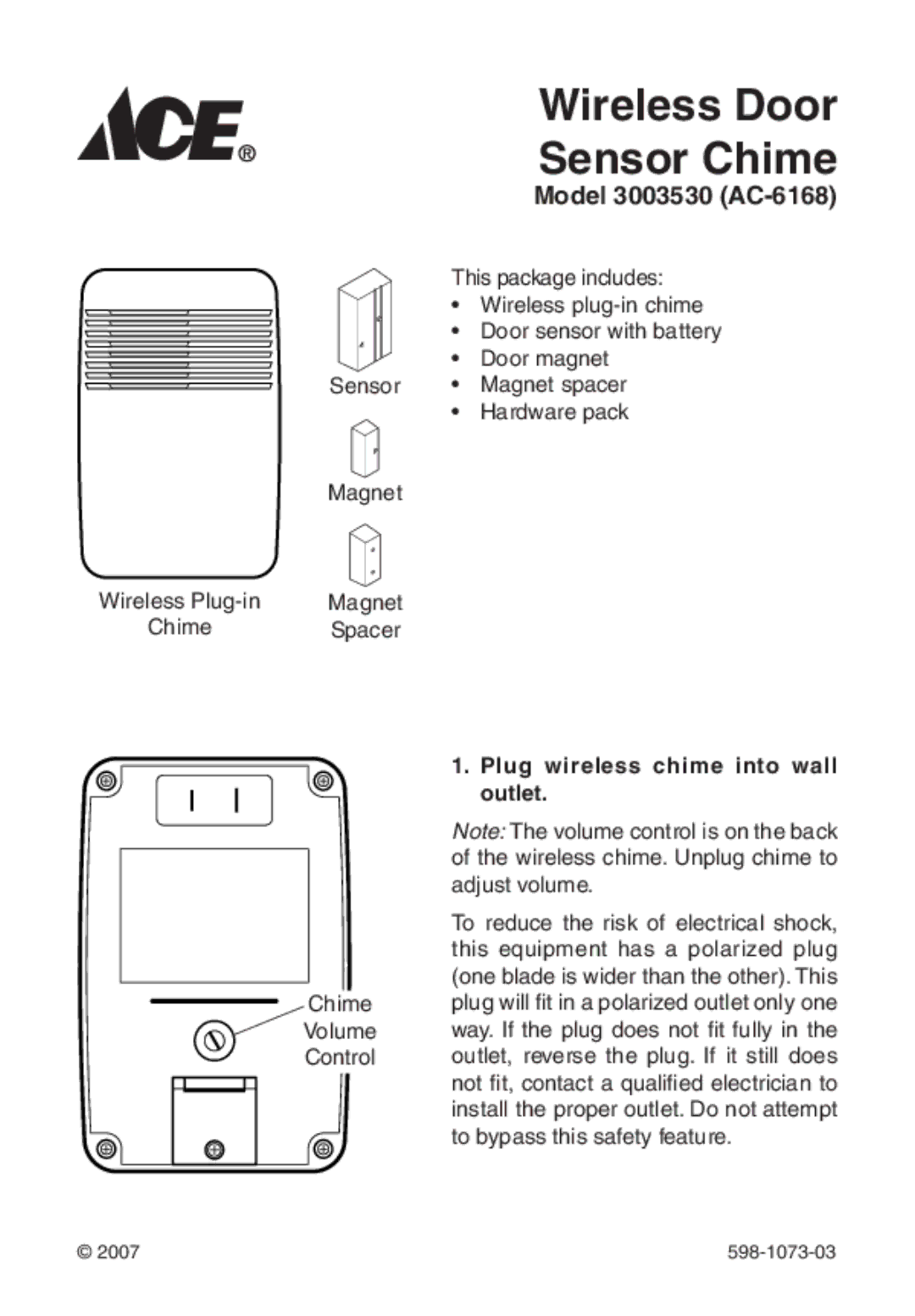 Heath Zenith 3003530 manual Plug wireless chime into wall, Outlet 