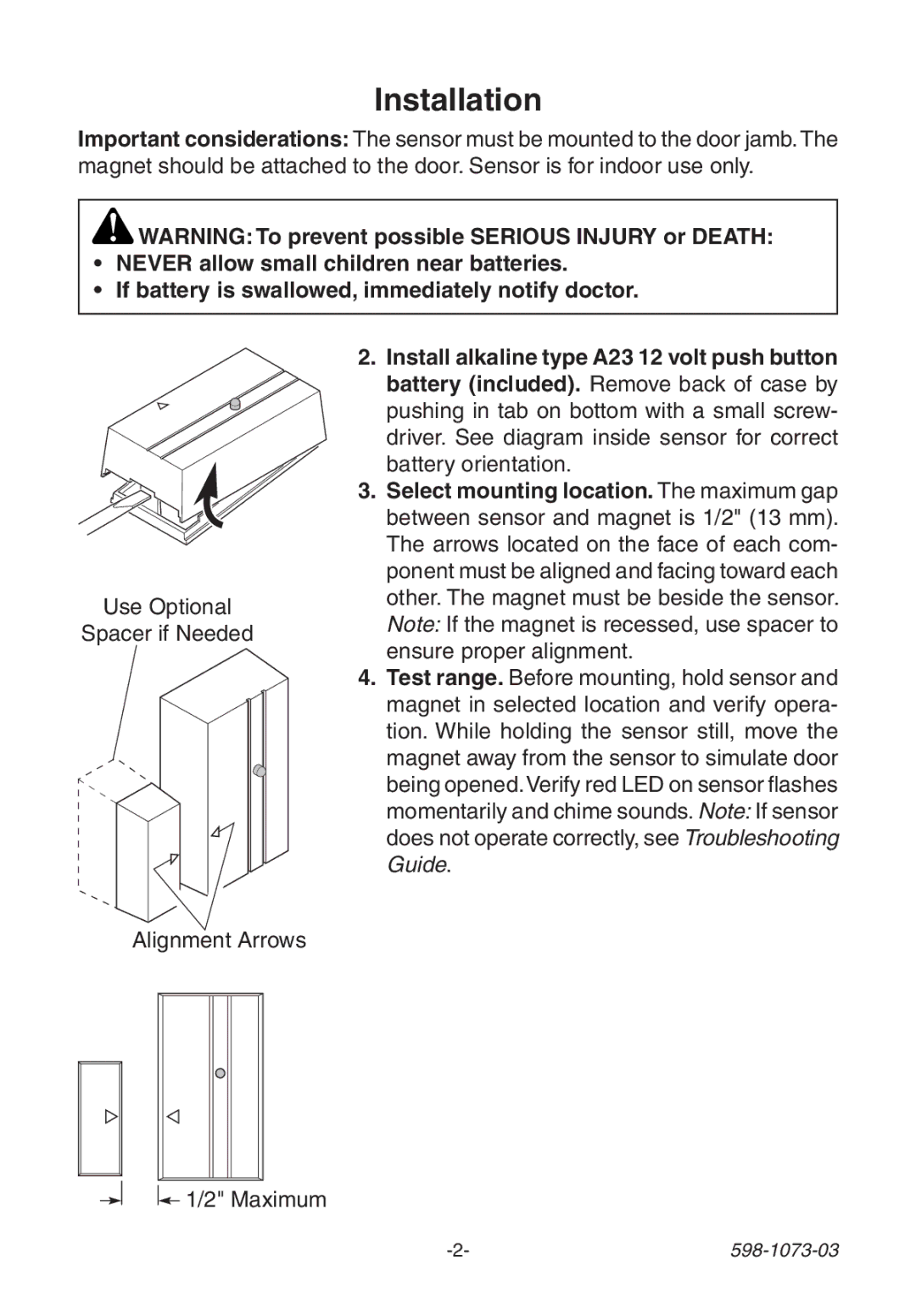 Heath Zenith 3003530 manual Installation 