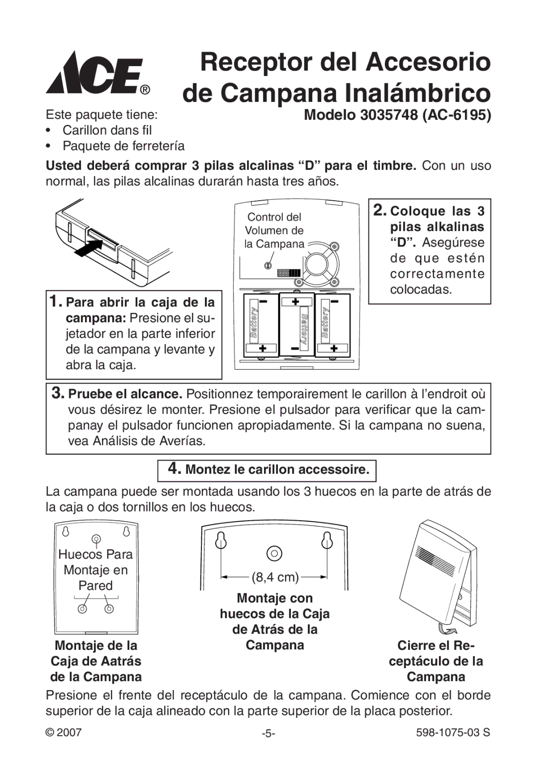 Heath Zenith 3035748 (AC-6195) manual Receptor del Accesorio, Modelo 3035748 AC-6195 