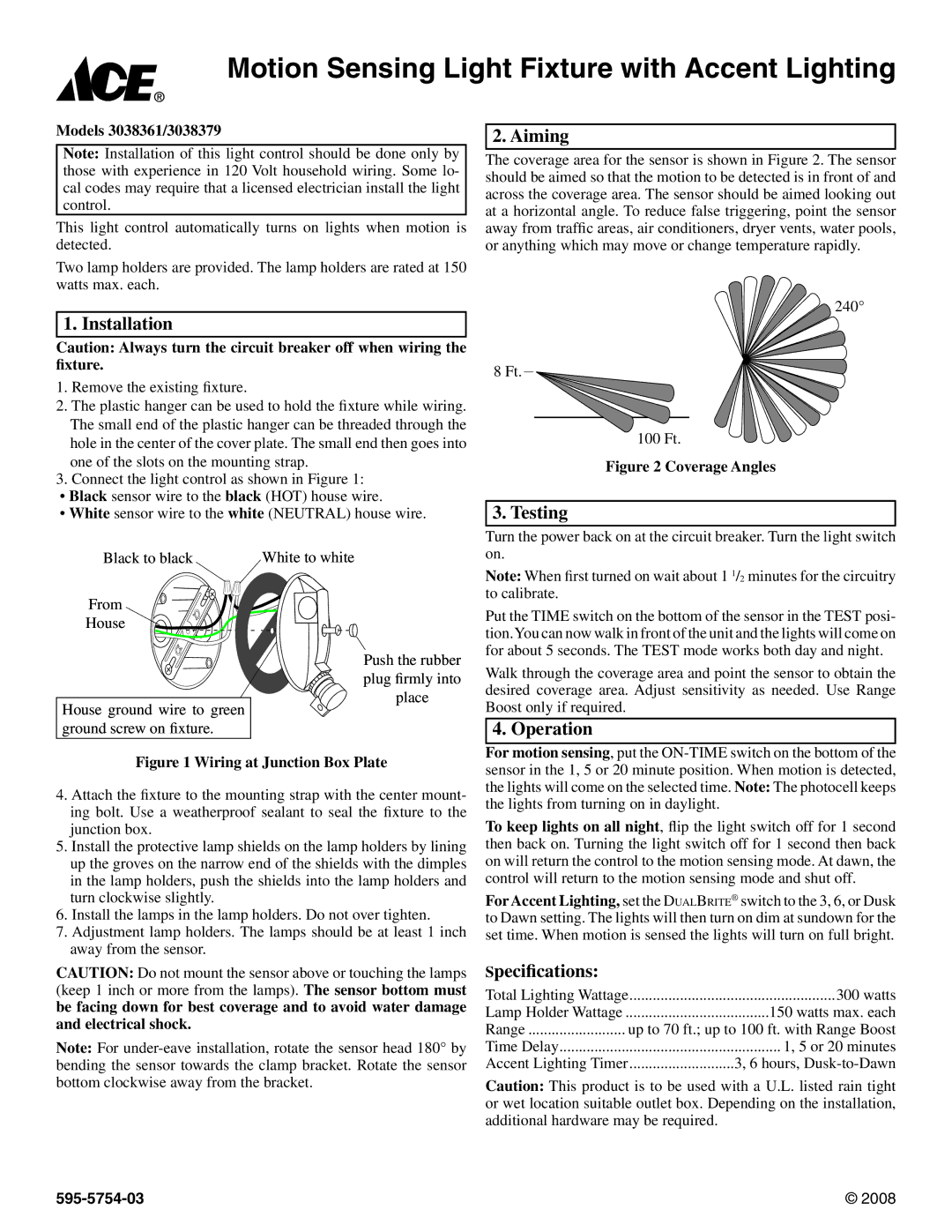 Heath Zenith 3038379, 3038361 specifications Motion Sensing Light Fixture with Accent Lighting 