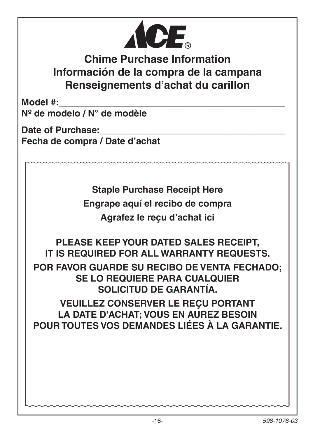 Heath Zenith 3106978 (AC-6196) manual 598-1076-03 