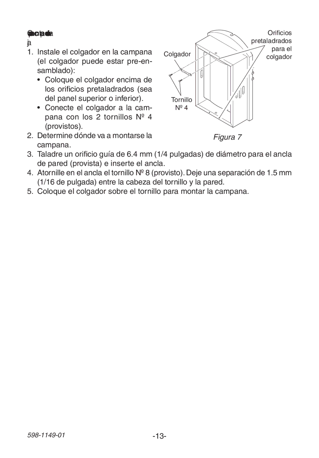 Heath Zenith 3196425 manual Campana con tapa decorativa, Fija 