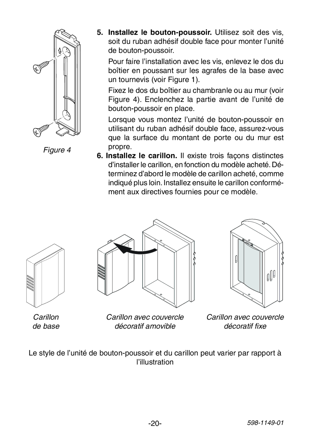 Heath Zenith 3196425 manual Carillon Carillon avec couvercle De base Décoratif amovible 