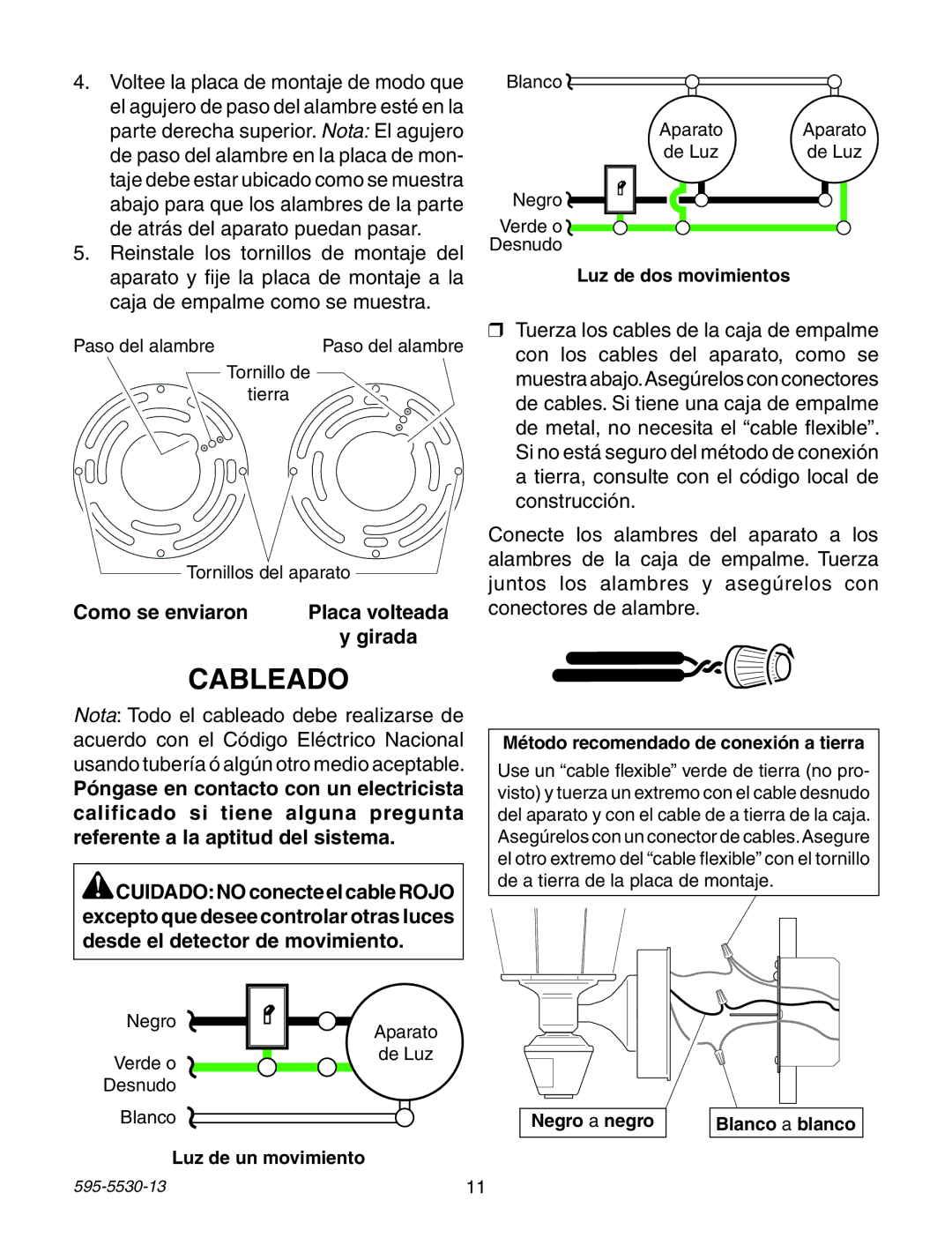 Heath Zenith 4162 warranty Cableado, Como se enviaron, Girada 