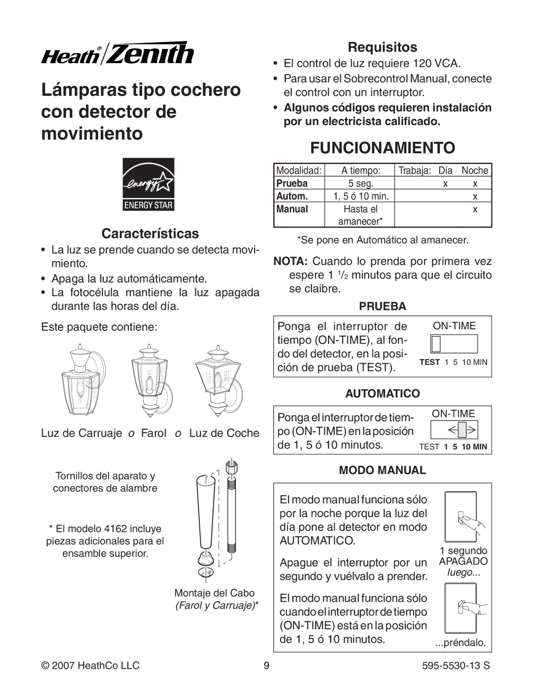 Heath Zenith 4162 warranty Funcionamiento, Características, Requisitos, Prueba, Autom 