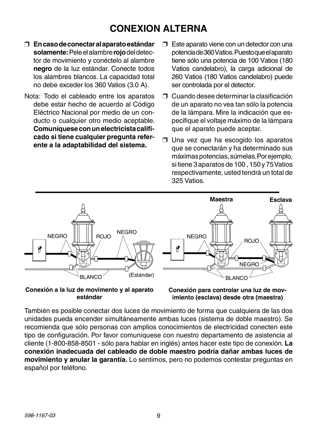 Heath Zenith 4193 warranty Conexion Alterna, Esclava 