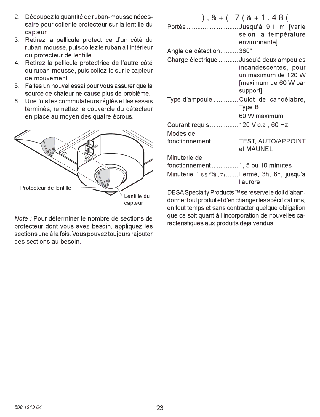 Heath Zenith 4350 manual Fiche Technique, Test, Auto/Appoint 