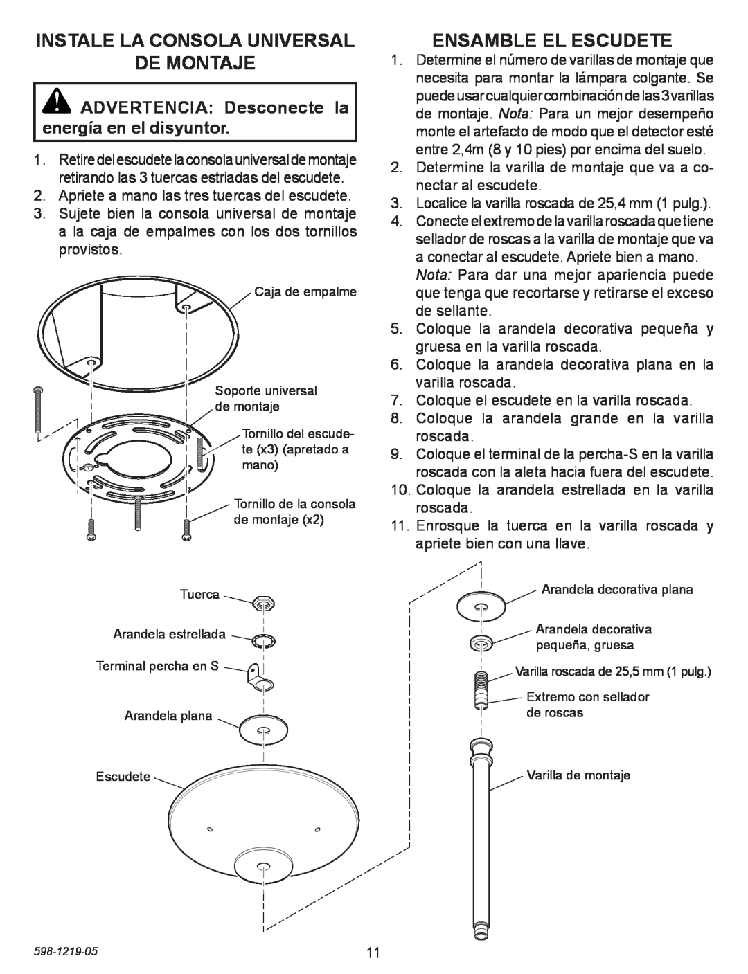 Heath Zenith 4350 manual Instale La Consola Universal De Montaje, Ensamble El Escudete 