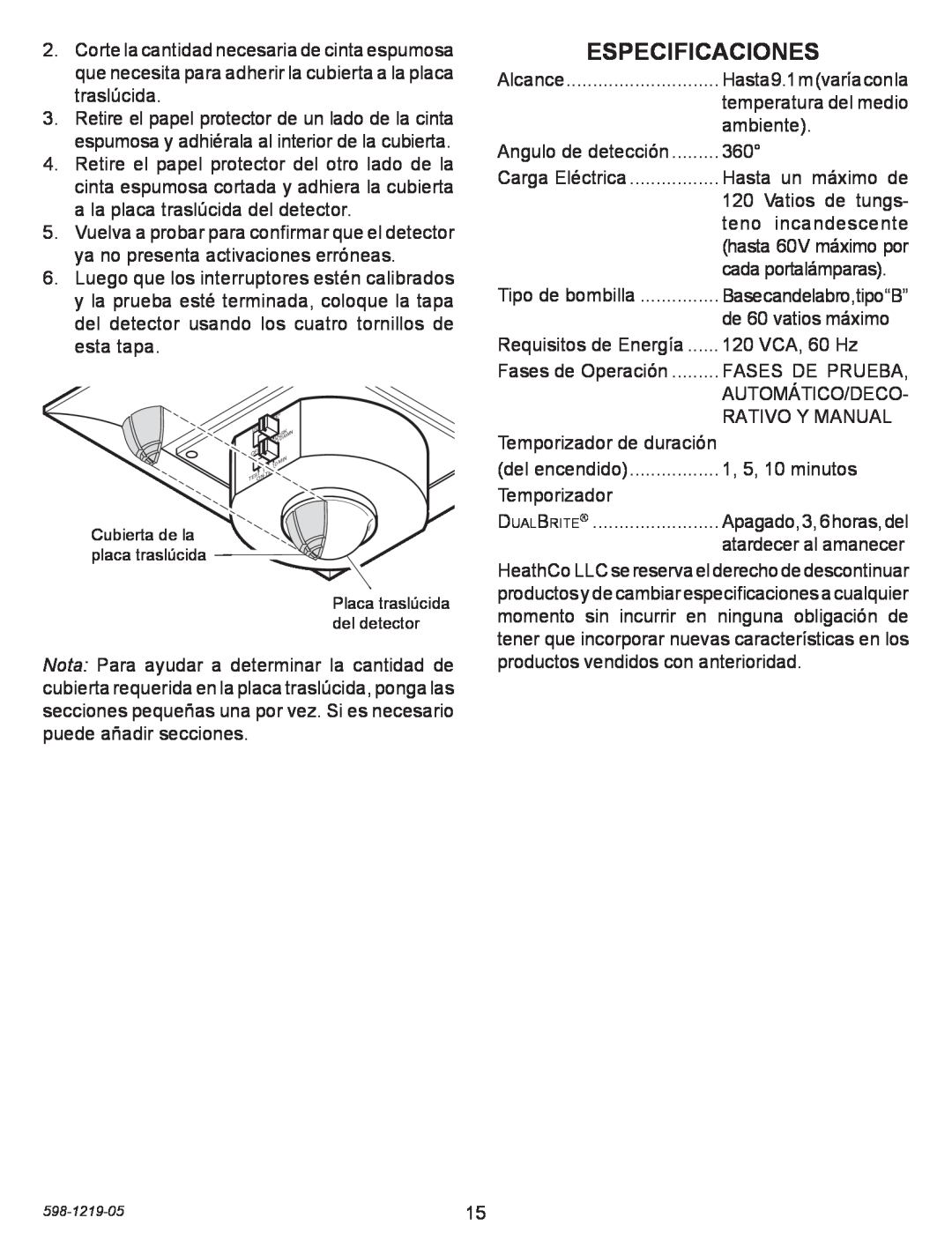 Heath Zenith 4350 manual Especificaciones 