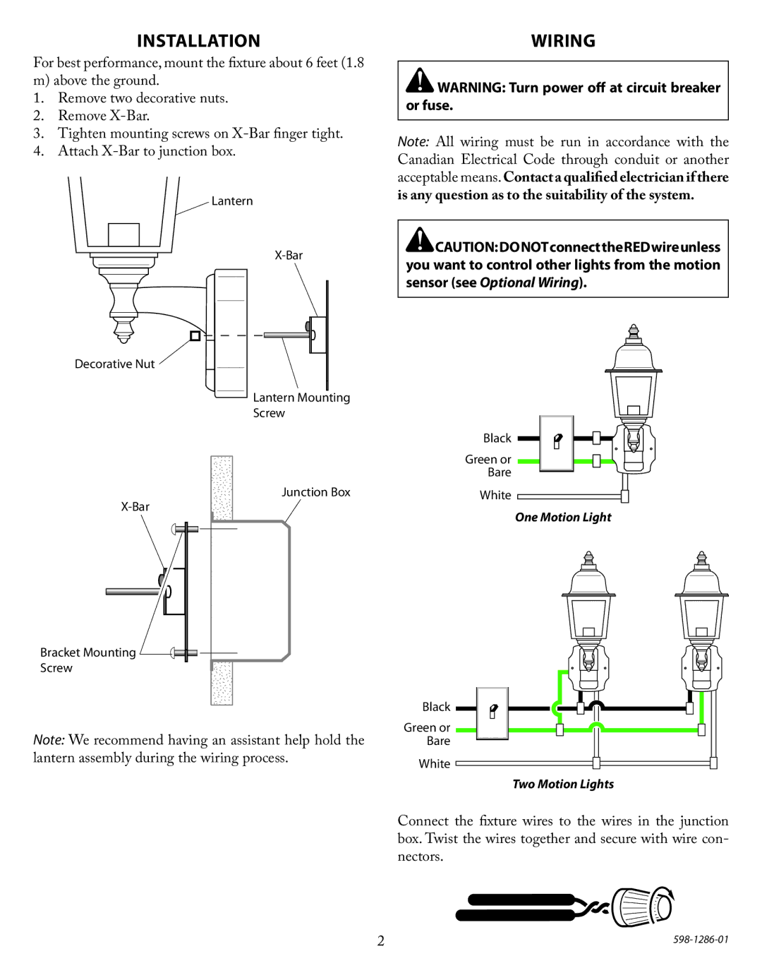 Heath Zenith 52-4474-4, 52-4473-6 operating instructions Installation, Wiring 