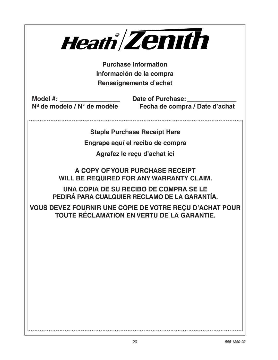 Heath Zenith 5326 manual Nº de modelo / N de modèle 