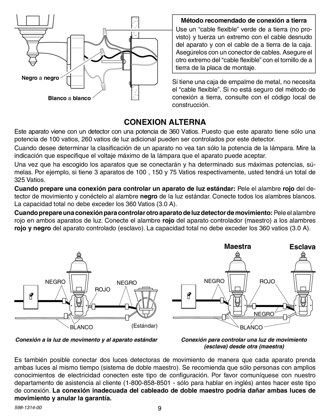 Heath Zenith 5598 owner manual Conexion Alterna, Maestra Esclava 