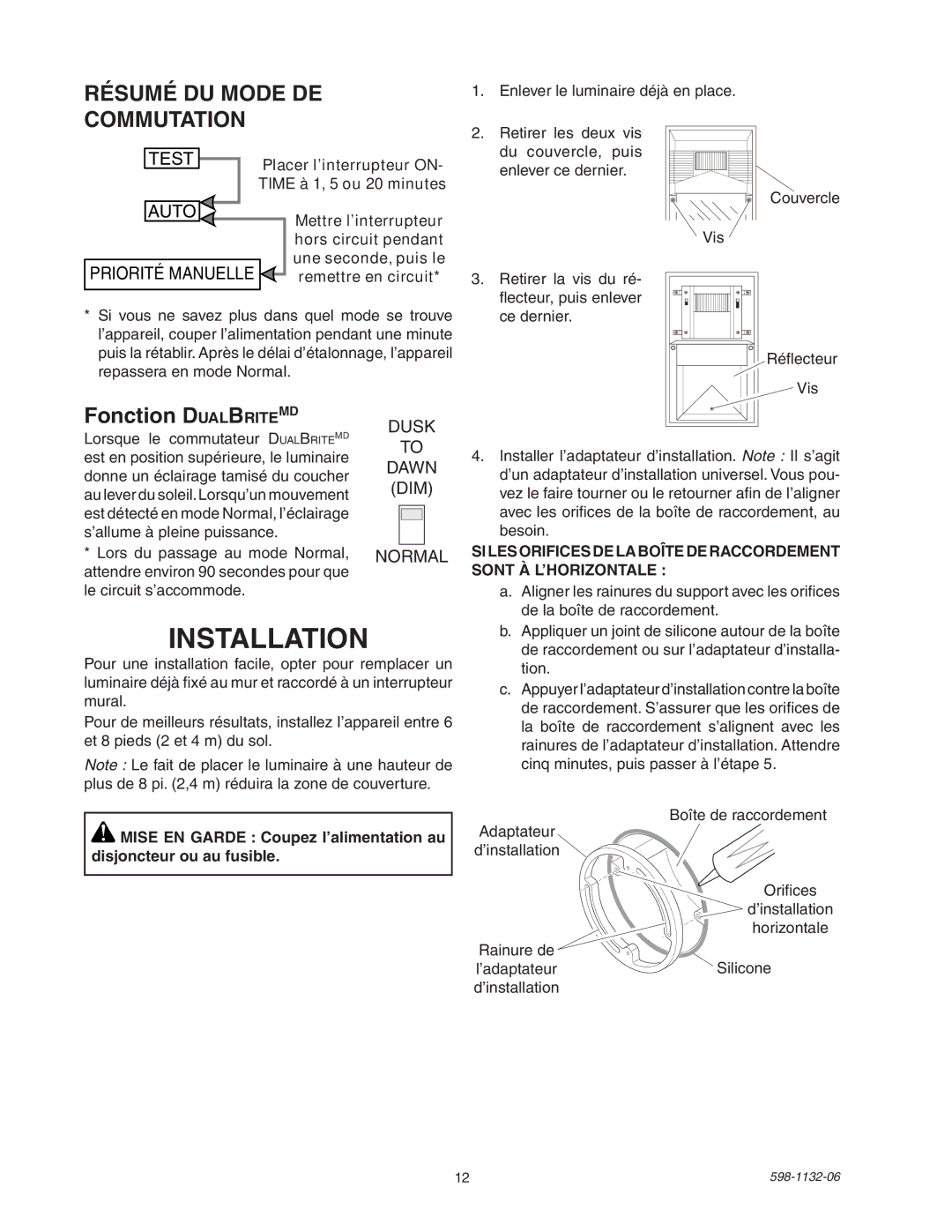 Heath Zenith 5630 manual Résumé du mode de commutation, Fonction DualBriteMD 