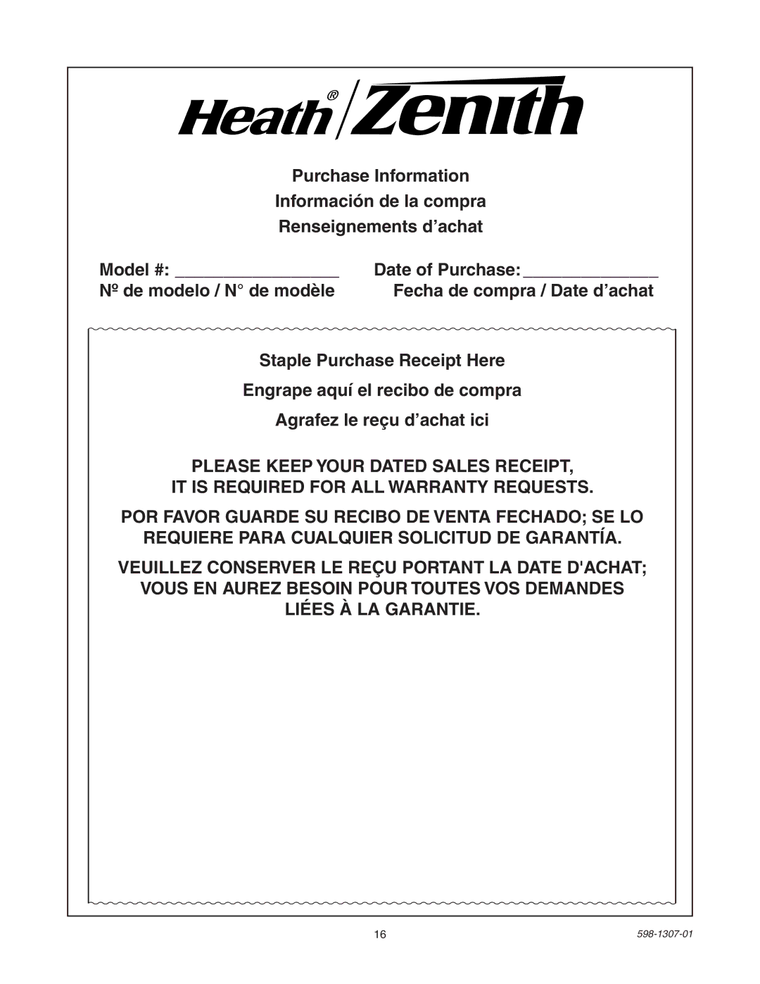 Heath Zenith 5716 manual Nº de modelo / N de modèle 