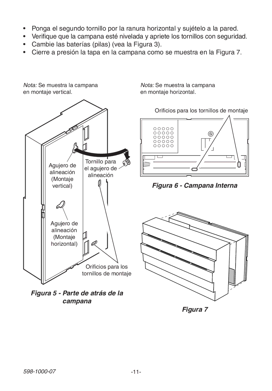 Heath Zenith 598-1000-07 manual Figura 5 Parte de atrás de la Campana 