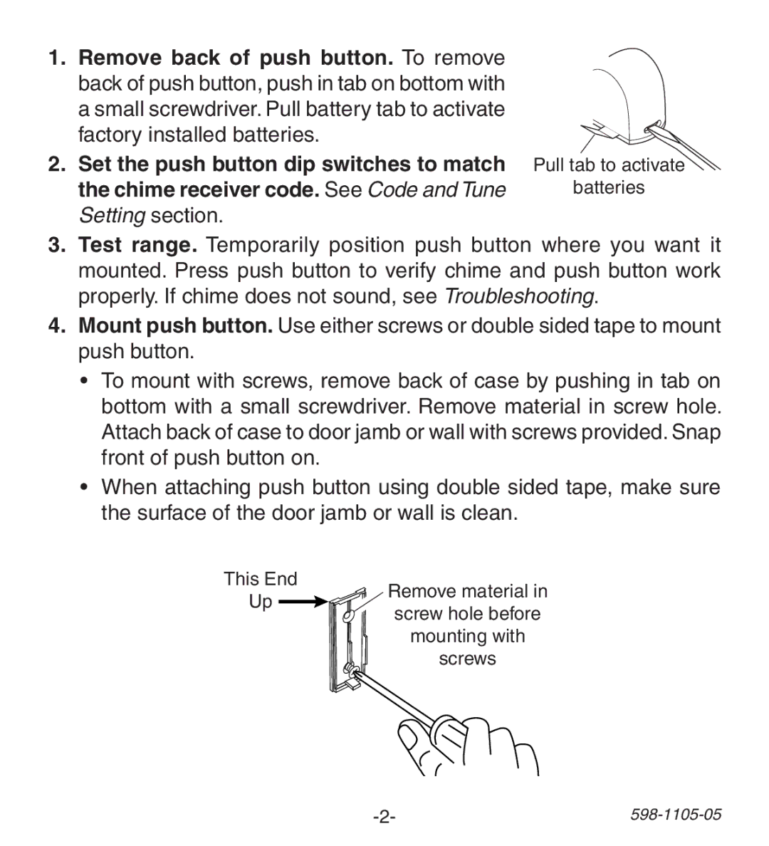 Heath Zenith 598-1105-05 manual Pull tab to activate Batteries 