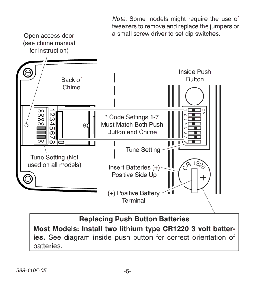 Heath Zenith 598-1105-05 manual 12345678, Replacing Push Button Batteries 