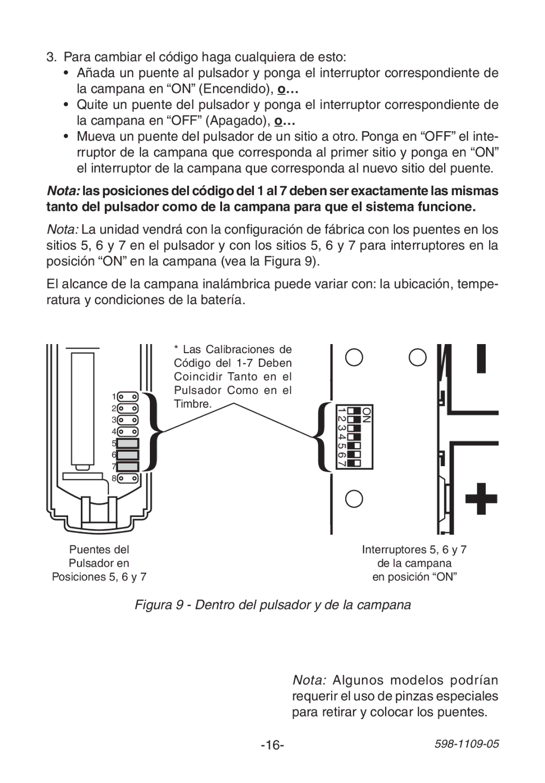 Heath Zenith 598-1109-05 manual Figura 9 Dentro del pulsador y de la campana 