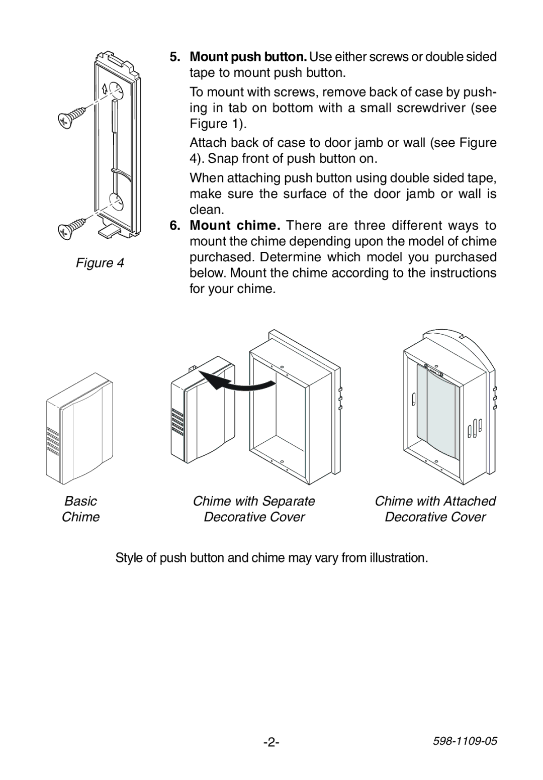 Heath Zenith 598-1109-05 manual Make sure the surface of the door jamb or wall is 