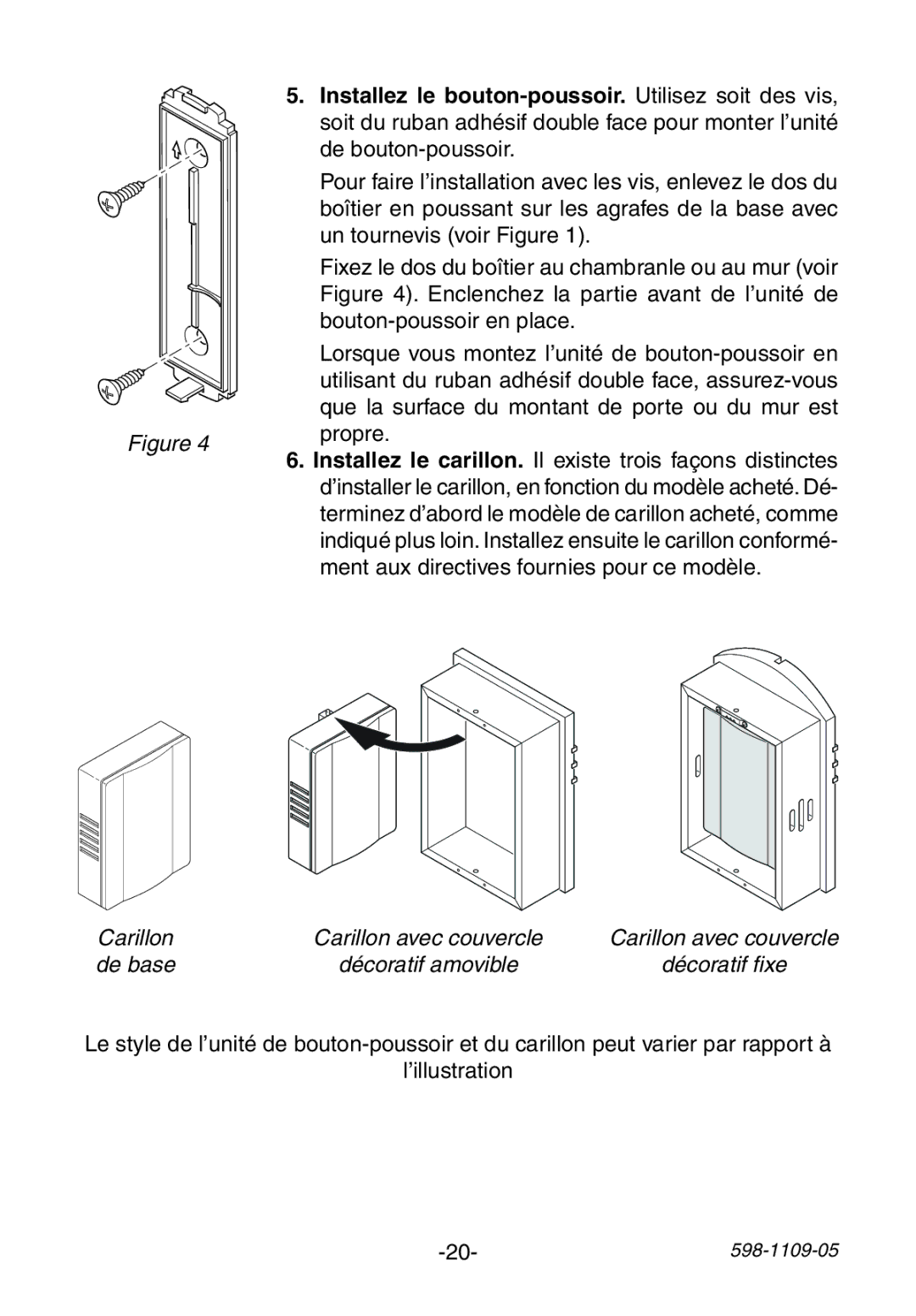 Heath Zenith 598-1109-05 manual Carillon Carillon avec couvercle De base Décoratif amovible 