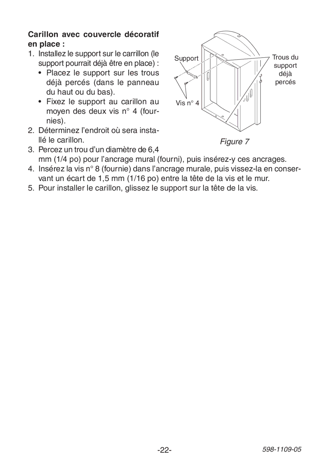 Heath Zenith 598-1109-05 manual Carillon avec couvercle décoratif 