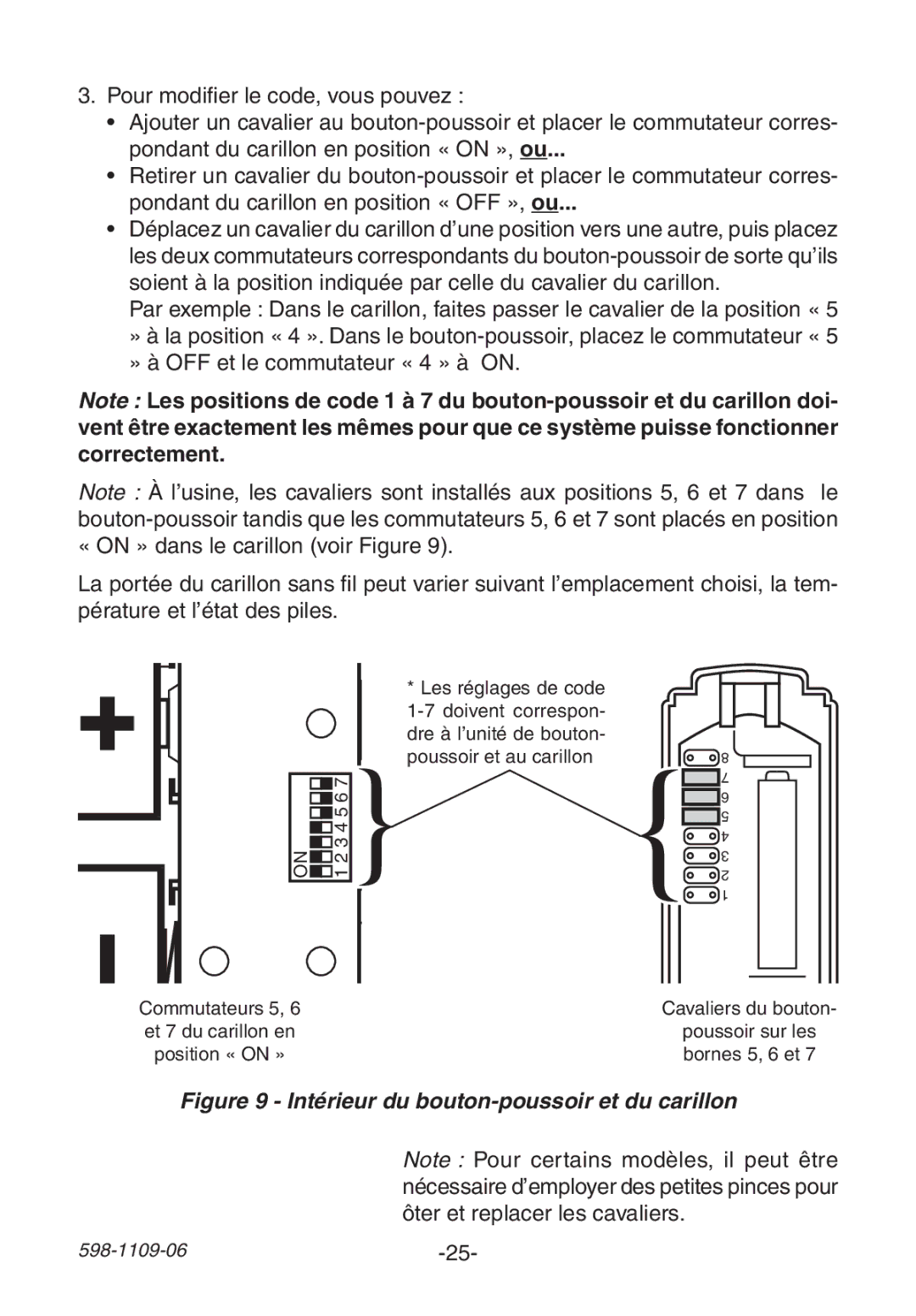 Heath Zenith 598-1109-06 manual Ôter et replacer les cavaliers 