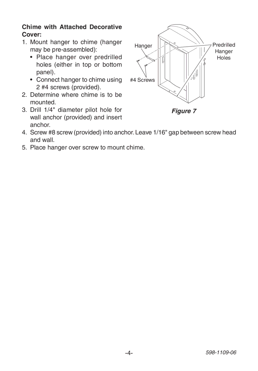 Heath Zenith 598-1109-06 manual Chime with Attached Decorative Cover 