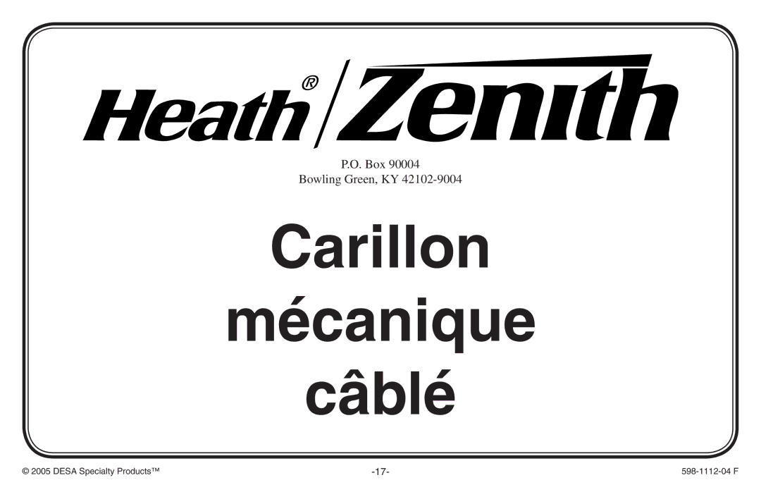 Heath Zenith 598-1112-04 manual Carillon Mécanique Câblé 