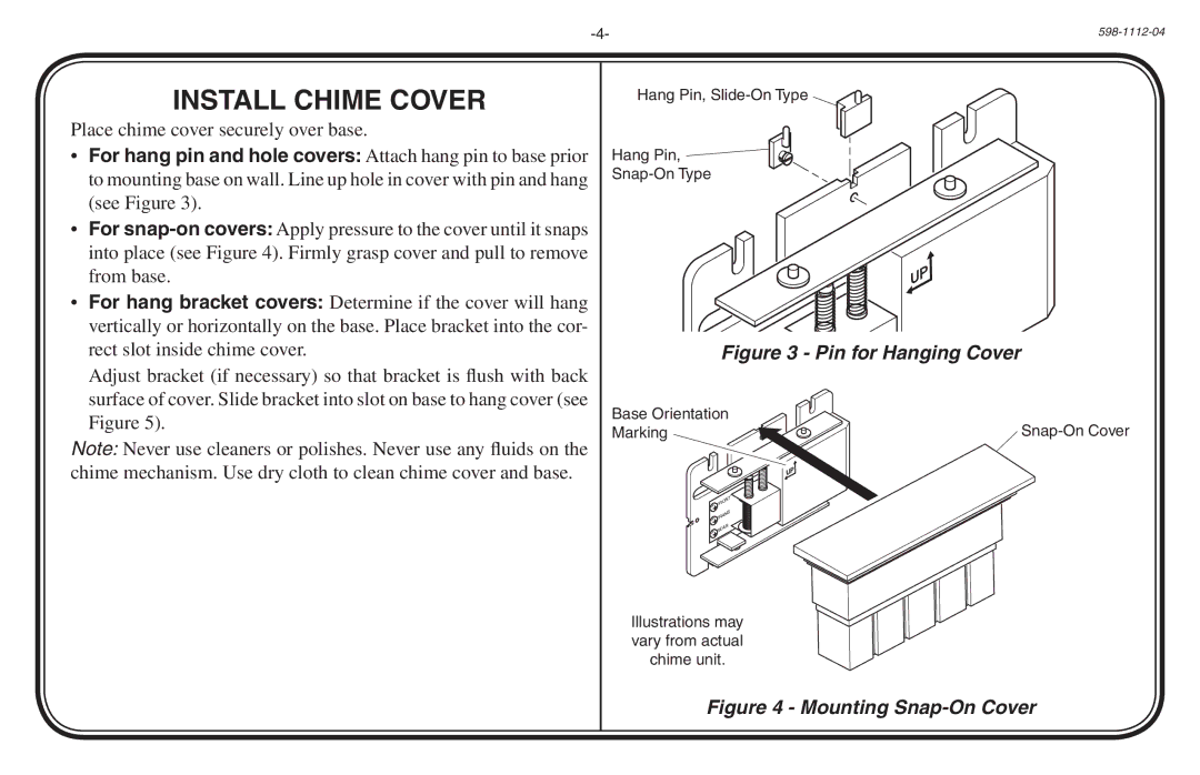 Heath Zenith 598-1112-04 manual Install Chime Cover 