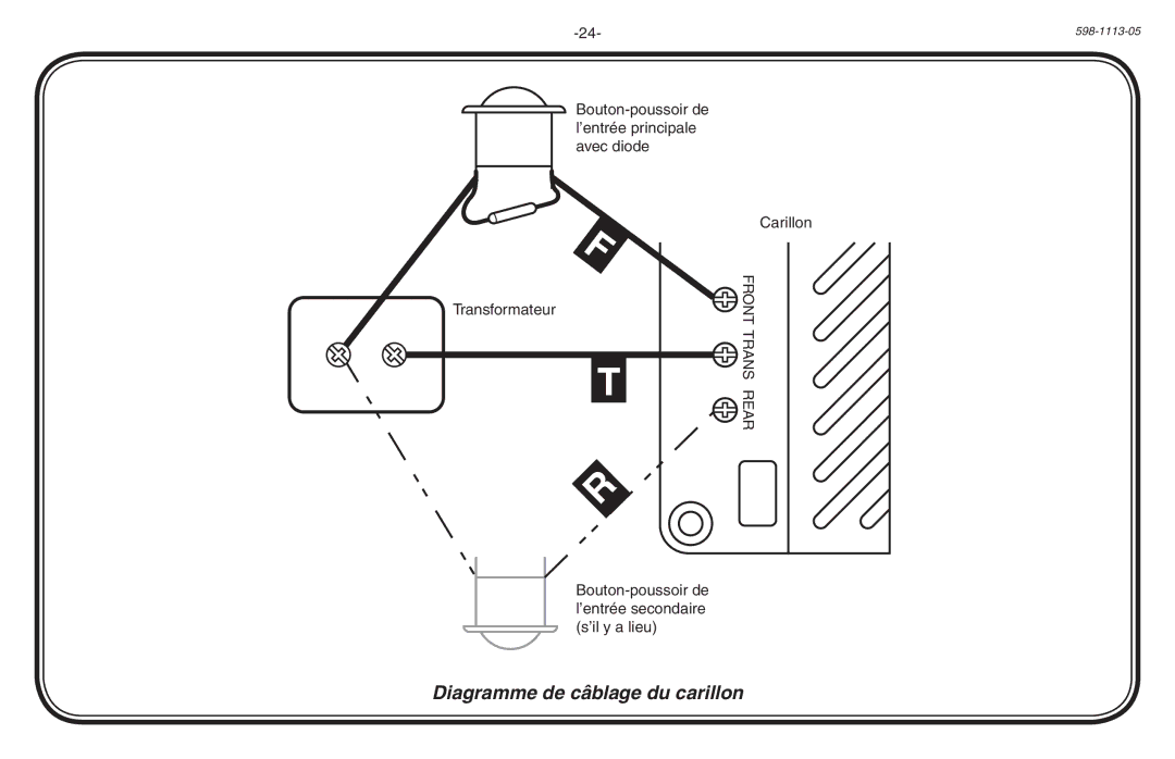 Heath Zenith 598-1113-05 manual Diagramme de câblage du carillon 