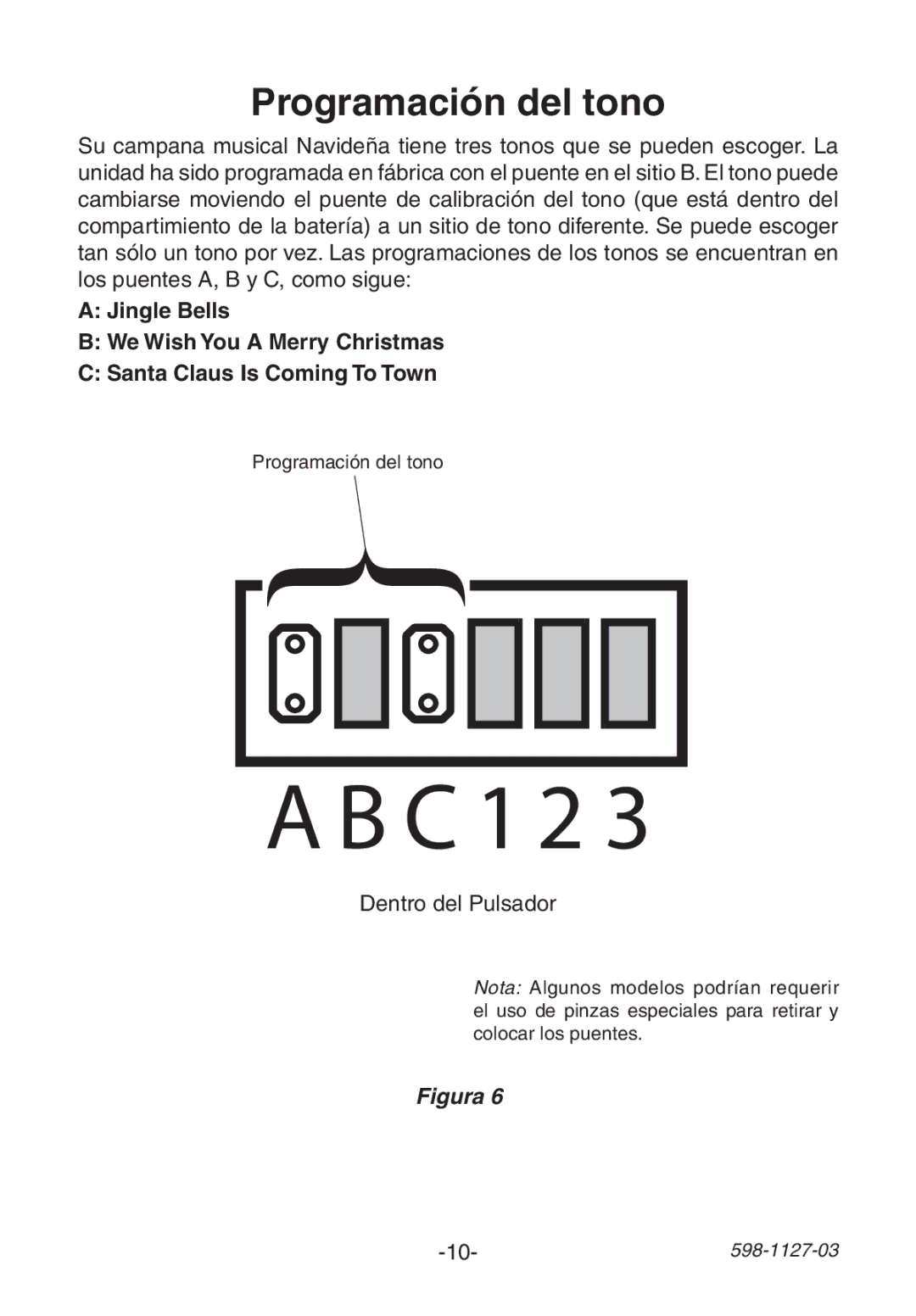 Heath Zenith 598-1127-03 manual Programación del tono, Dentro del Pulsador 