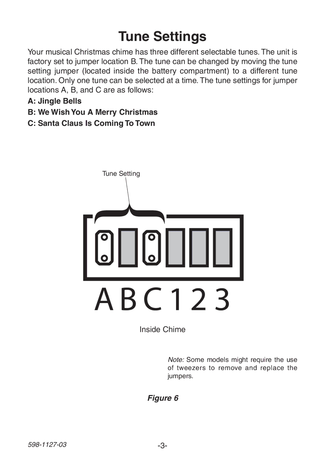 Heath Zenith 598-1127-03 manual C 1 2, Tune Settings 