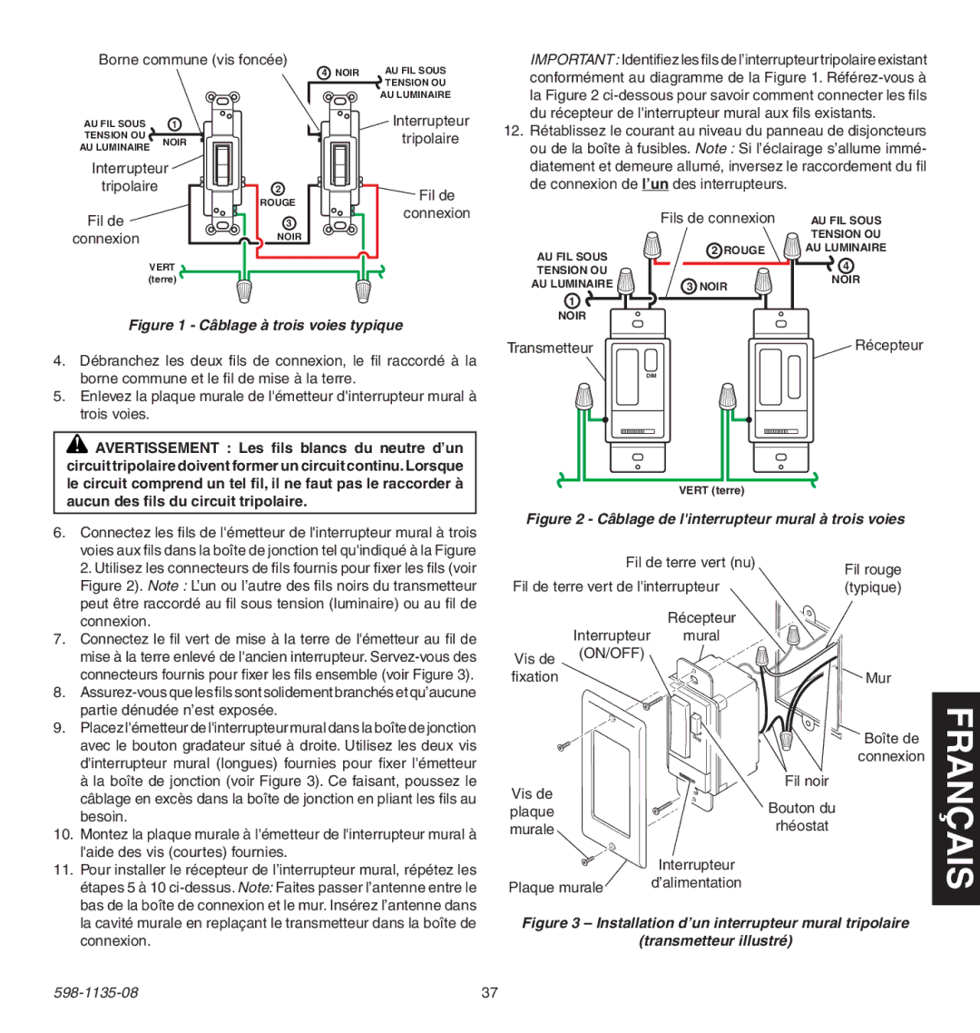 Heath Zenith 598-1135-08 operating instructions Fils de connexion 