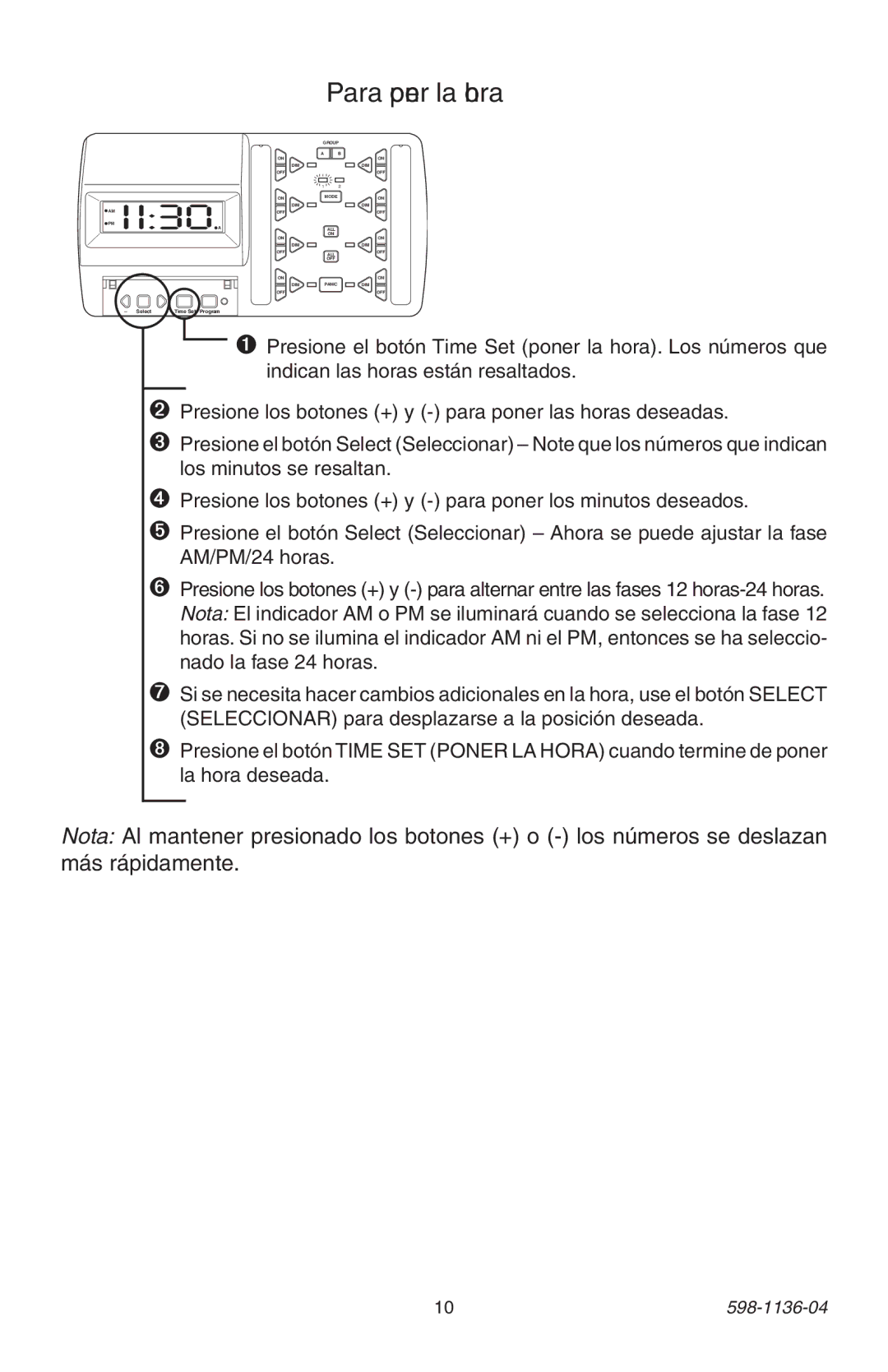 Heath Zenith 598-1136-04 manual Para poner la hora 