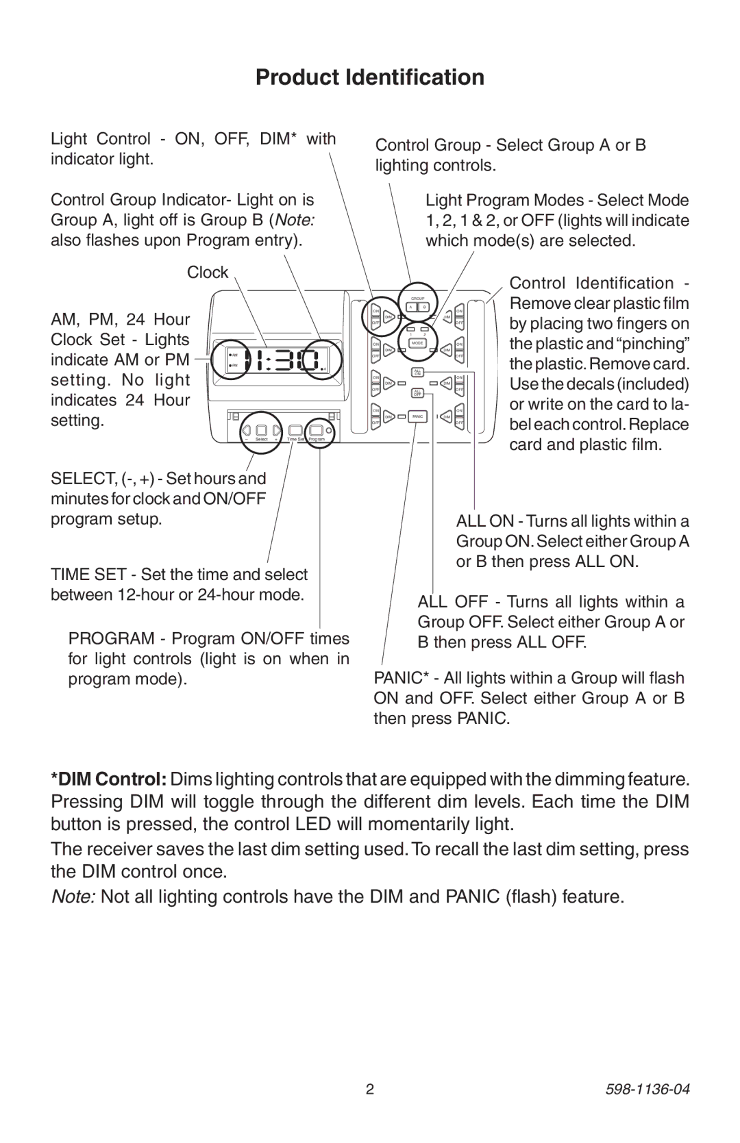 Heath Zenith 598-1136-04 manual Product Identification, Control Identification 