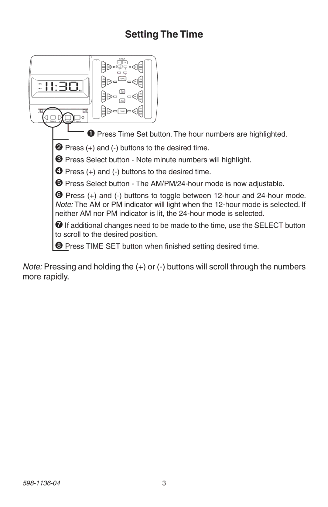 Heath Zenith 598-1136-04 manual Setting The Time 