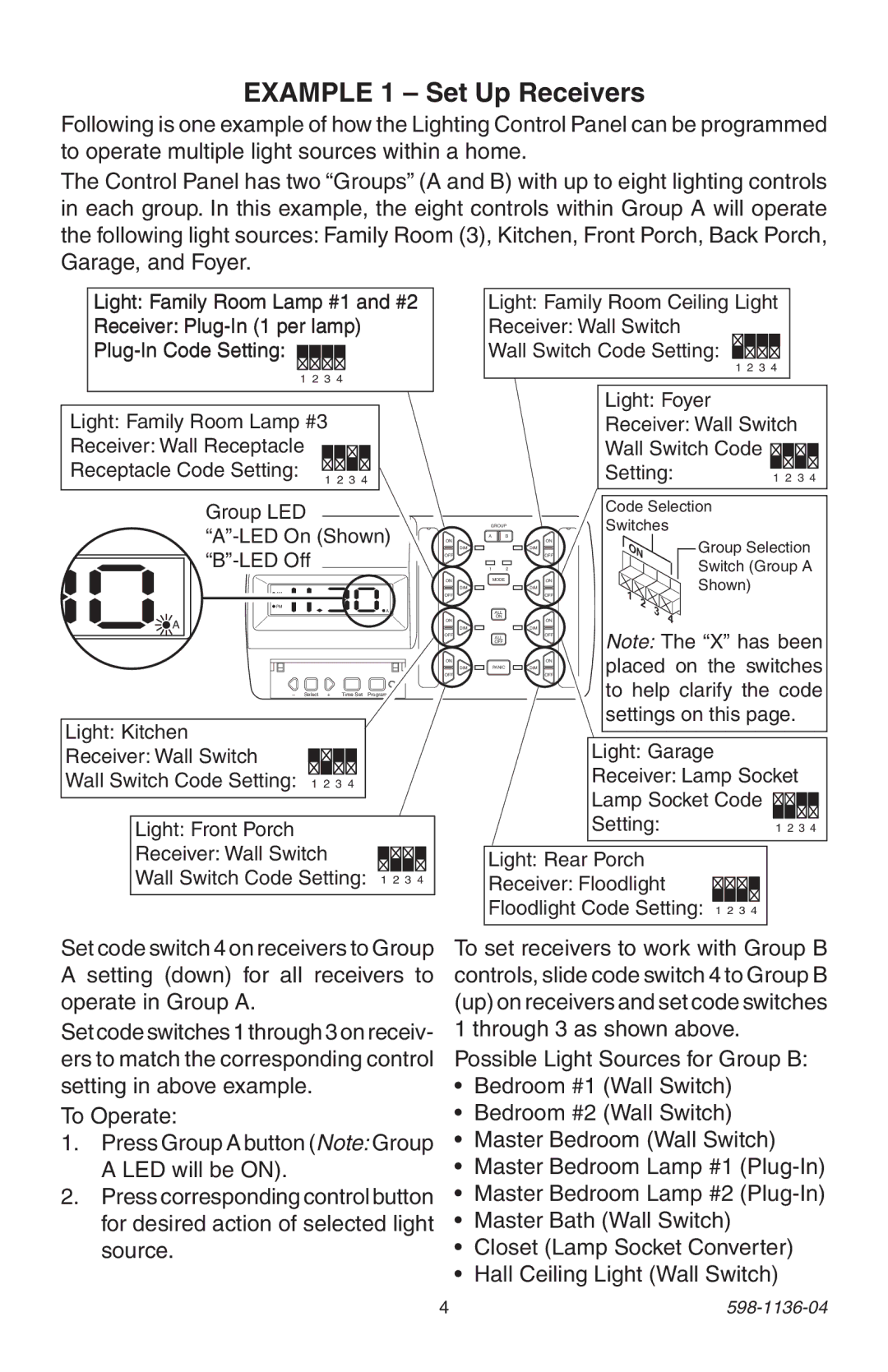 Heath Zenith 598-1136-04 manual Example 1 Set Up Receivers 