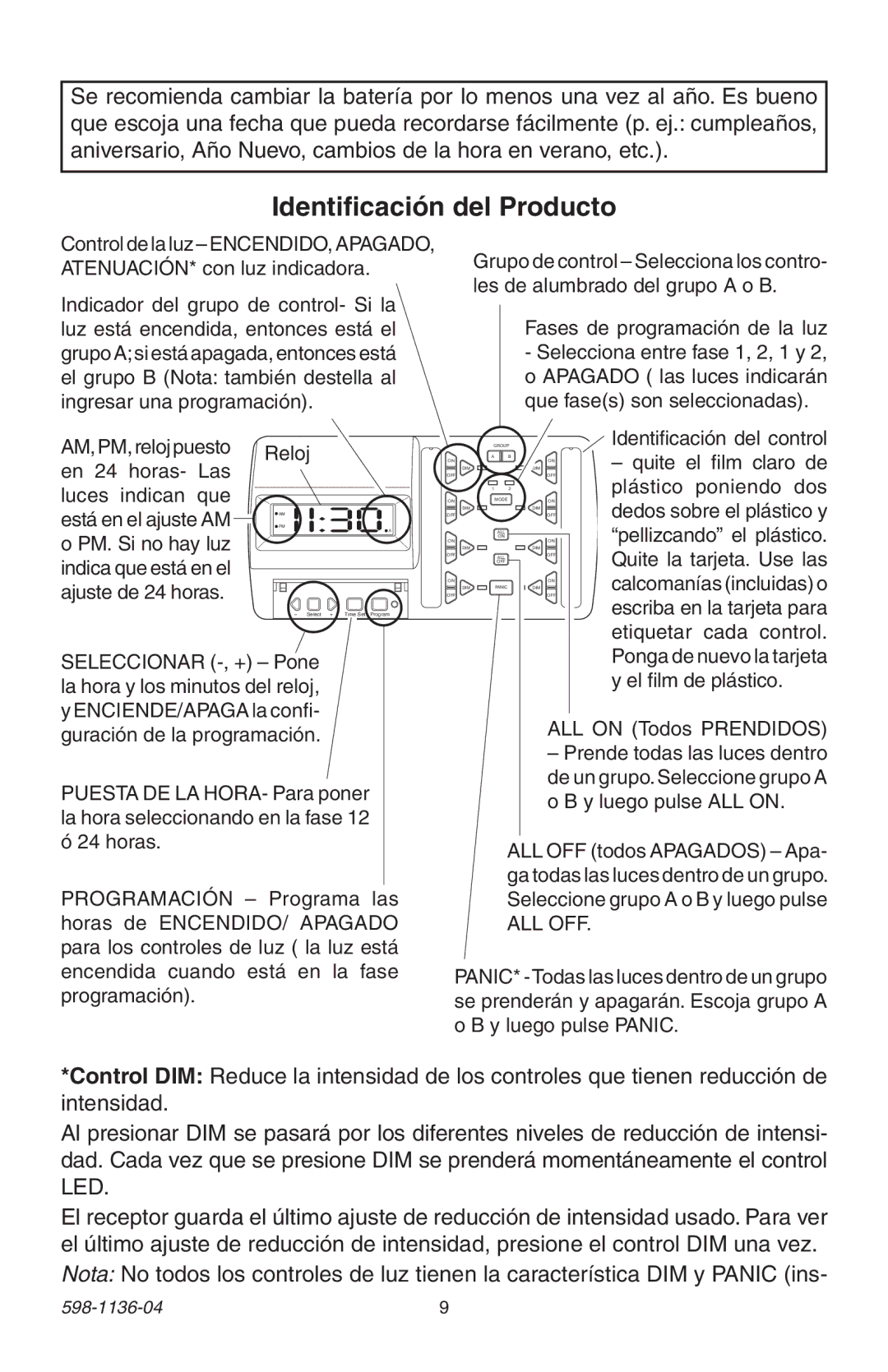 Heath Zenith 598-1136-04 manual Identificación del Producto, ALL on Todos Prendidos 