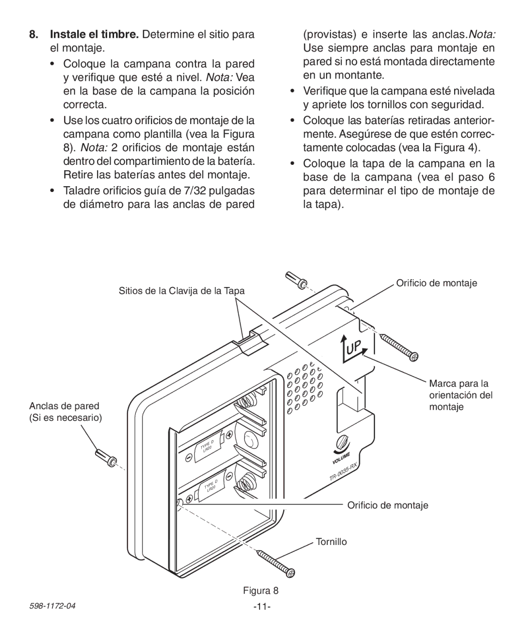 Heath Zenith 598-1172-04 manual Instale el timbre. Determine el sitio para el montaje 