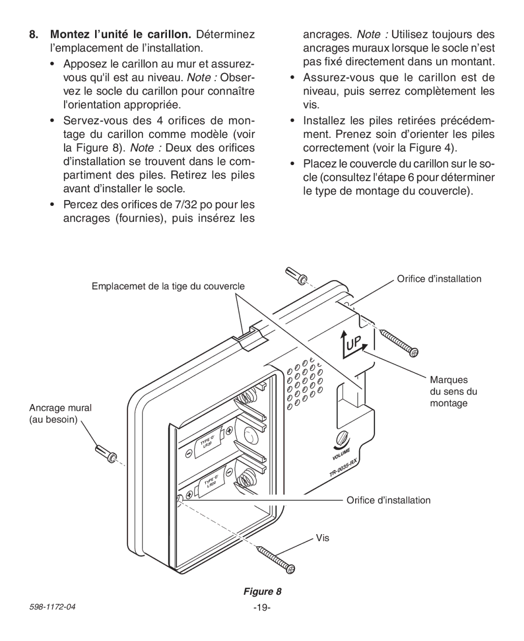 Heath Zenith 598-1172-04 manual Orifice d’installation Marques du sens du montage 