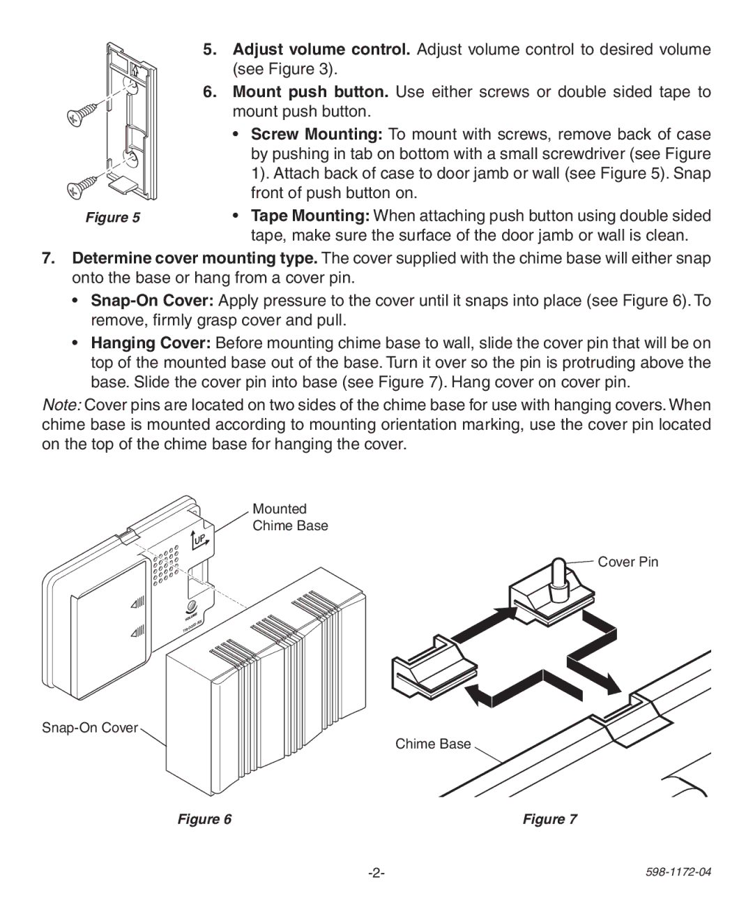 Heath Zenith 598-1172-04 manual Tape Mounting When attaching push button using double sided 